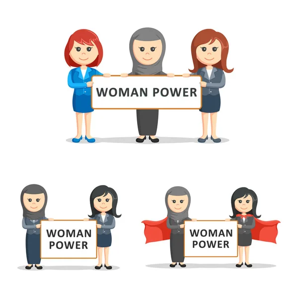 Businesswoman and woman power sign set — Stock Vector