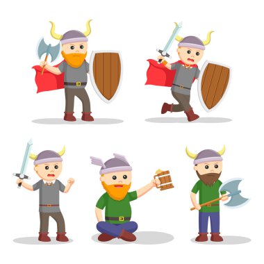 Viking savaşçısı set illüstrasyon tasarımı
