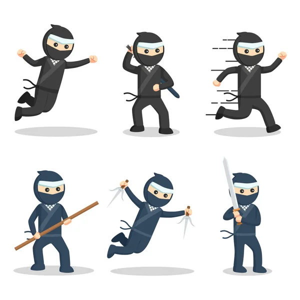 Ninja en action set — Image vectorielle