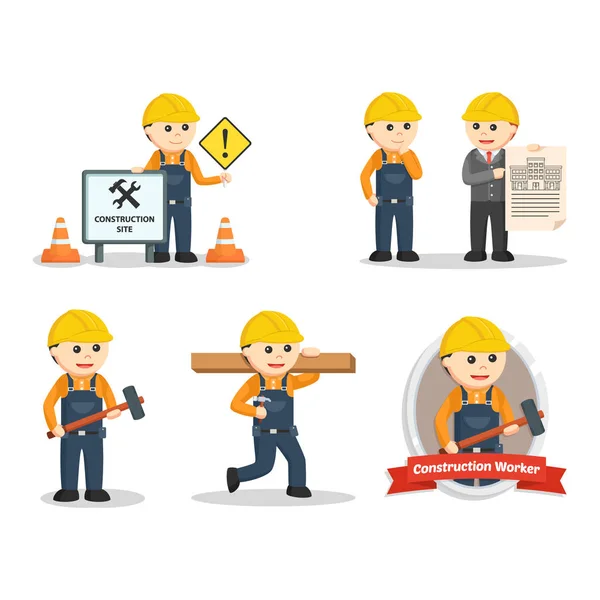 Trabajador de la construcción conjunto ilustración diseño — Vector de stock