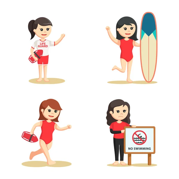 Female lifeguard set illustration design — Stock Vector