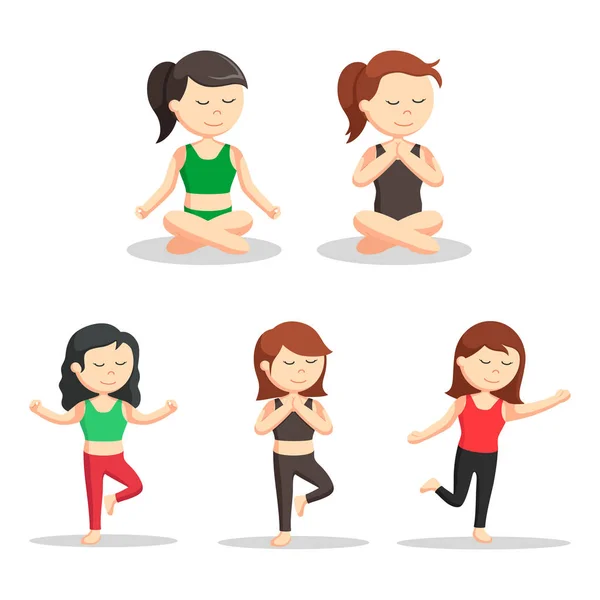 Yoga-Frau setzte Illustrationsdesign — Stockvektor