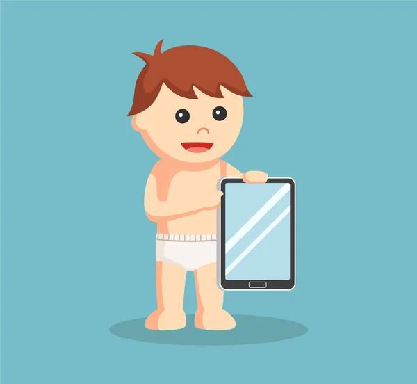 Bebé niño con tableta — Vector de stock