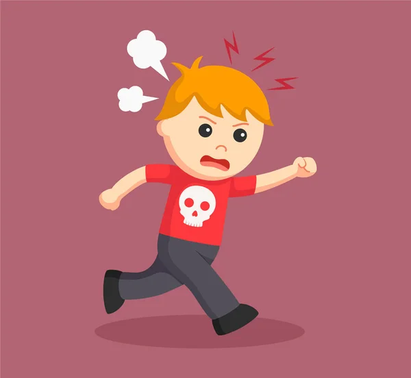 Мальчик бежит с гневным выражением лица — стоковый вектор