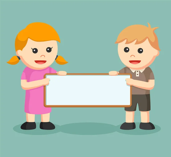 Niño y niña con tablero en blanco — Vector de stock