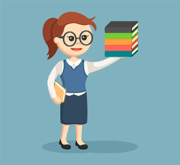 Bibliotecaria chica con libro — Vector de stock