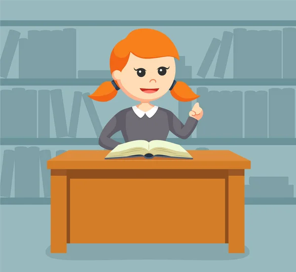 Bibliotecária menina com livro de abertura — Vetor de Stock