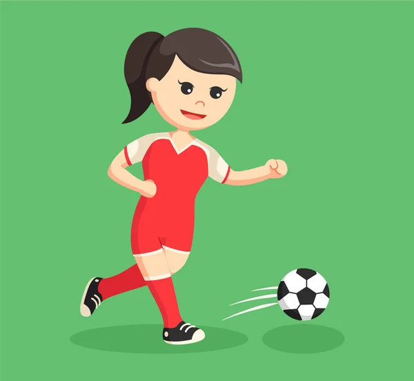 Fútbol pelota jugador chica corriendo — Vector de stock