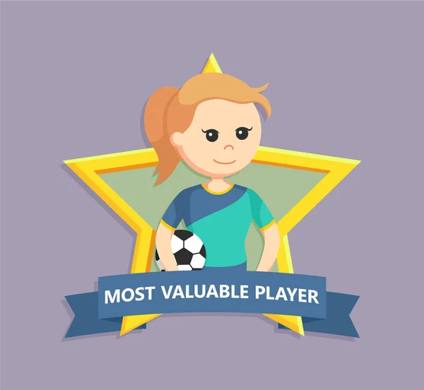 Bola de futebol menina jogador em estrela emblema — Vetor de Stock