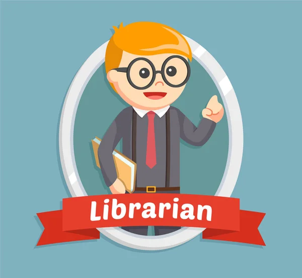 Bibliothecaris man in embleem — Stockvector