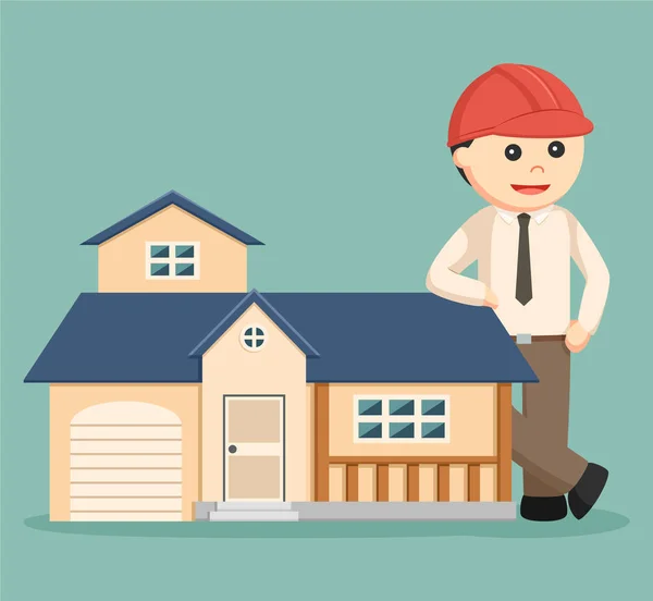 Engineer with replica house — Stock Vector