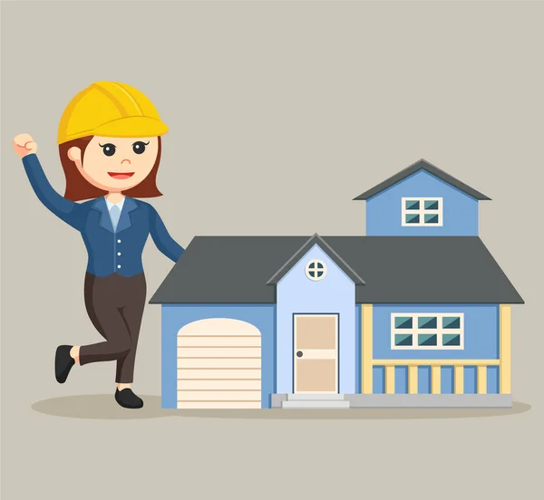 Mulher engenheiro com réplica casa — Vetor de Stock