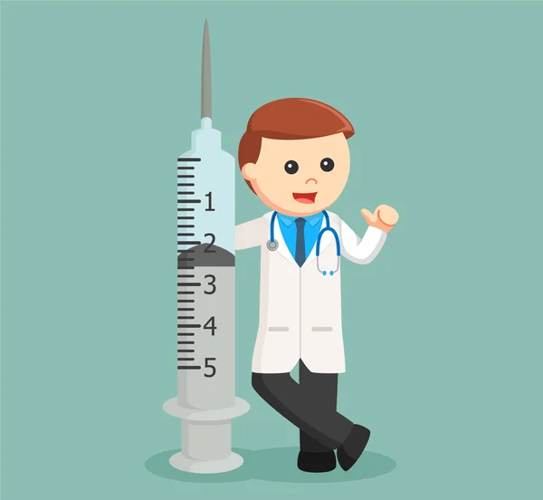 Doctor with big syringe — Stock Vector