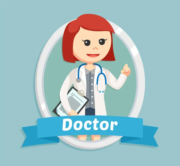 Médico mulher em emblema — Vetor de Stock