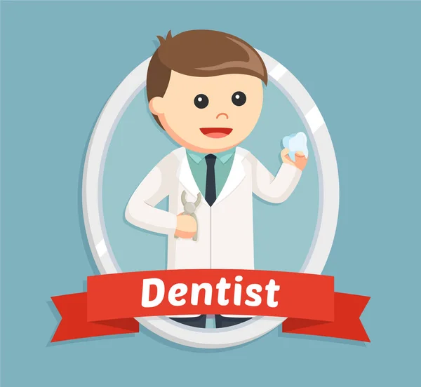Dentista en diseño de ilustración de emblema — Vector de stock