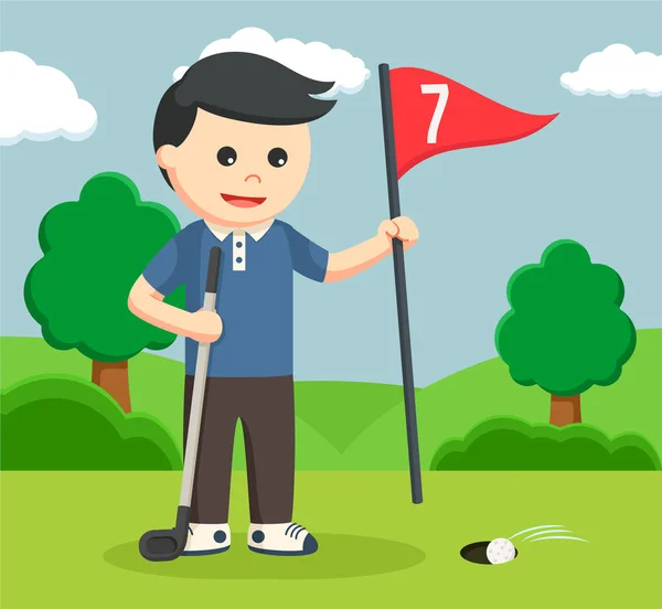 Golfista hombre desenchufar la bandera de puntuación — Vector de stock