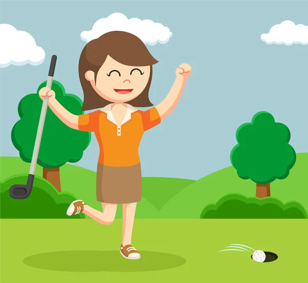 गोल्फर महिला आनंदी बनवणे स्कोअर — स्टॉक व्हेक्टर