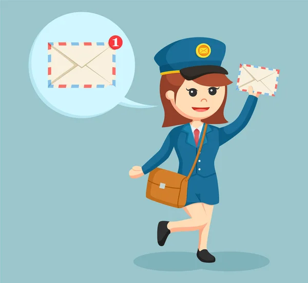 Postbotin mit Mail-Benachrichtigung — Stockvektor
