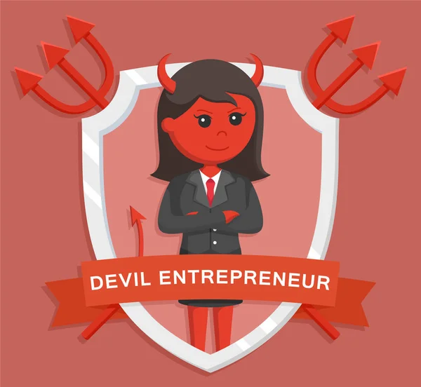 Devil businesswoman in emblem — Stock Vector