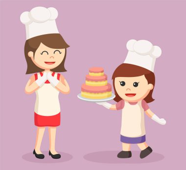 Anne ve kızı kek yapmak