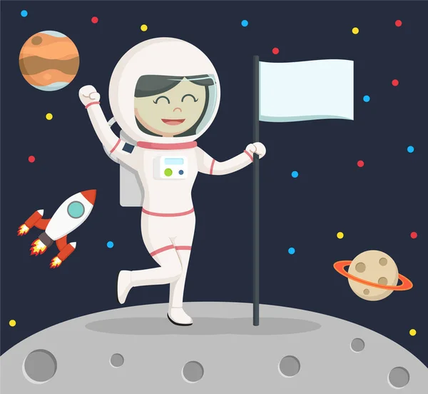 Astronot kız aya iniş — Stok Vektör