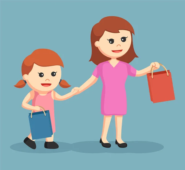 Mom and daughter shopping together — Stock Vector