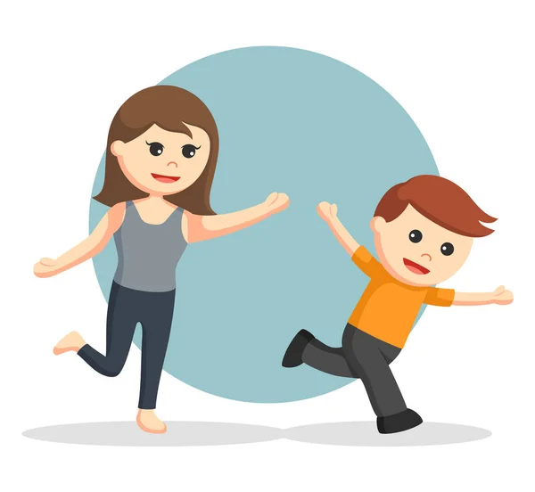 Anne ve oğlu birlikte yoga uygulamak — Stok Vektör