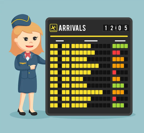 Stewardess met aankomst planning board — Stockvector
