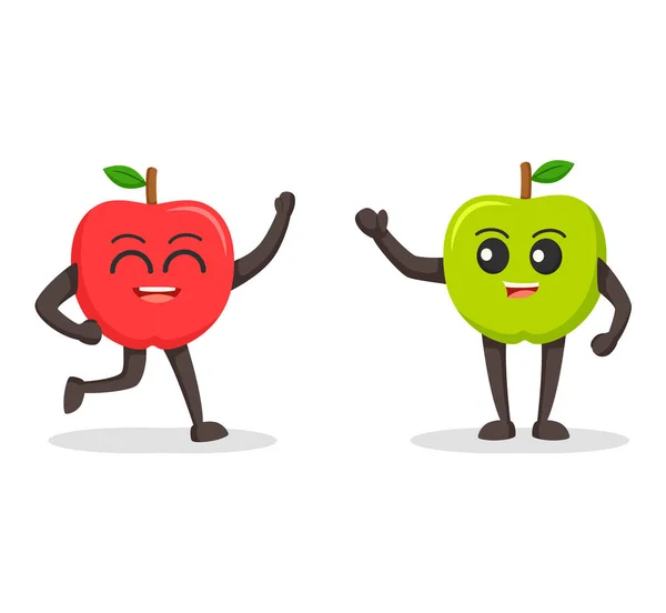 Carácter de manzana roja cumplir carácter de manzana verde — Vector de stock