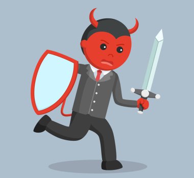 kılıç ve kalkan ile şarj kötü iş adamı