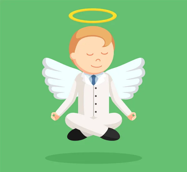 Angel businessman flying meditate — Stock Vector