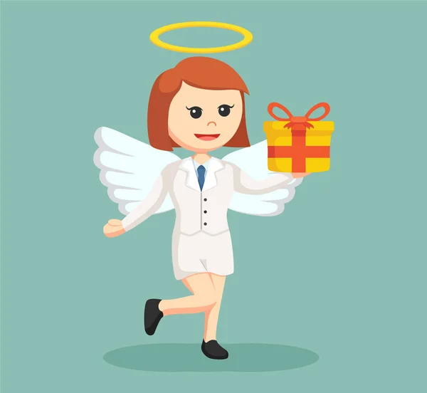 Angel businesswoman with gift box — Stock Vector