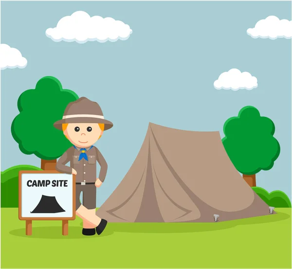 Boy scout at camping site — Stock Vector