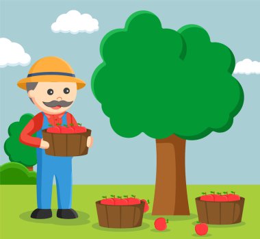 şişman Çiftçi hasat elma ağacı