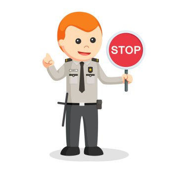 Güvenlik görevlisi dur işareti ile