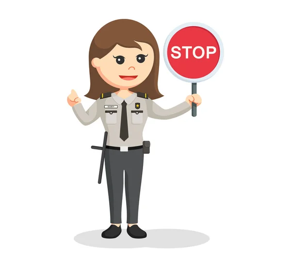 Security officer woman with stop sign — Stock Vector