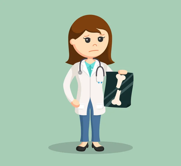 Kvinnliga läkare håller brutna ben röntgen — Stock vektor