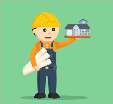 İnşaat işçisi holding ve ev minyatür