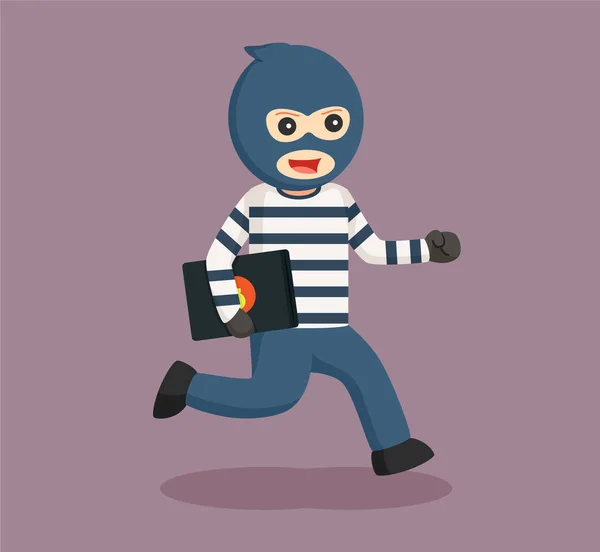 Ladrão homem roubando laptop —  Vetores de Stock