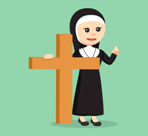 Nonne tenant grande croix en bois — Image vectorielle