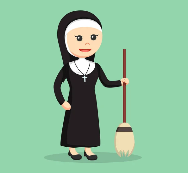 Nonne tenant balai illustration design — Image vectorielle