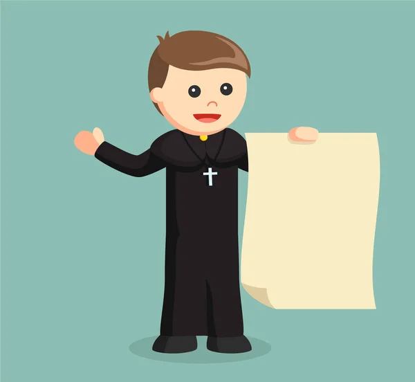 Priest holding big paper — Stock Vector