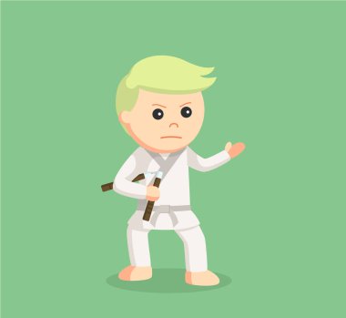 Karate çocuk holding nunchaku