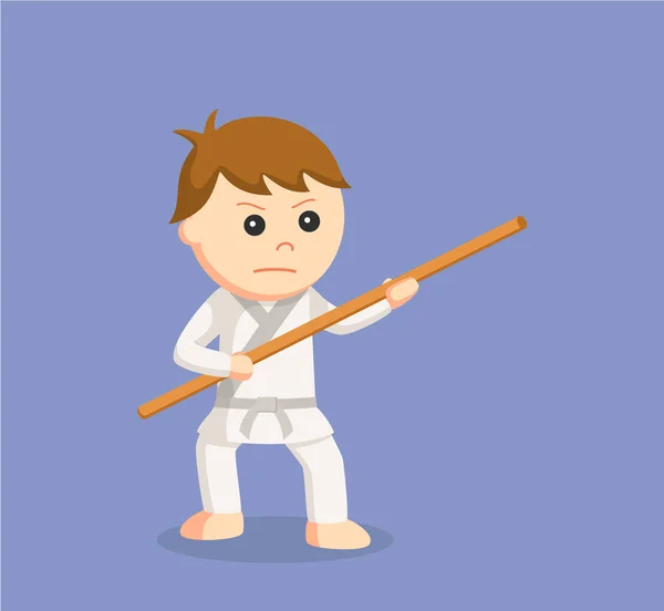 Karate niño holding bo personal — Vector de stock