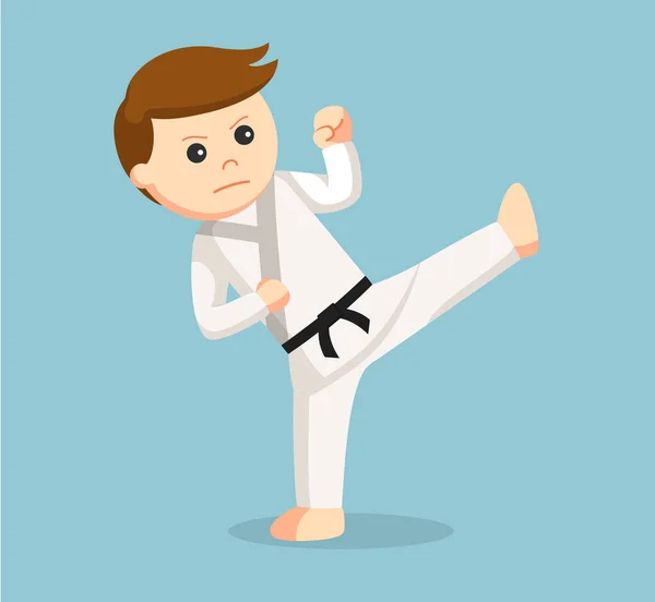 Karate człowiek robi górnej kick — Wektor stockowy
