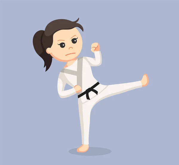 Donna karate facendo calcio superiore — Vettoriale Stock