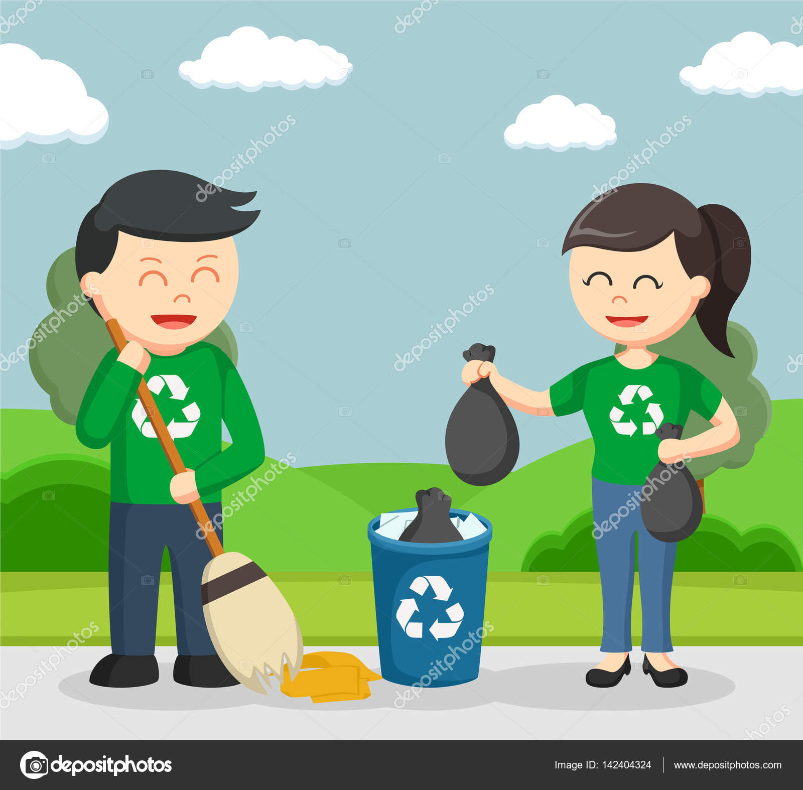 Couple environmental activist cleaning park — Stock Vector ...