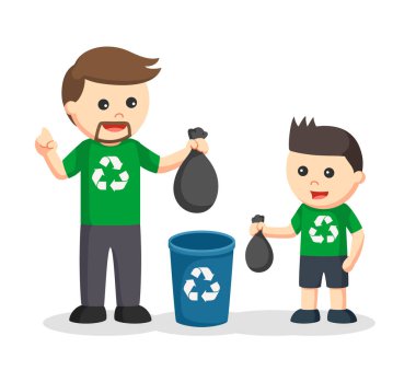 bin için baba oğlu çöp koymak için öğretim