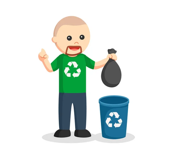 Man environmental activist put litter to bin — Stock Vector