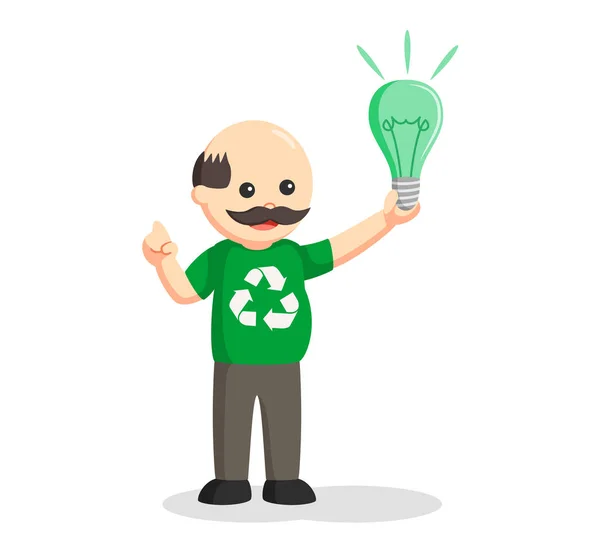 Man environmental activist with green bulb — Stock Vector